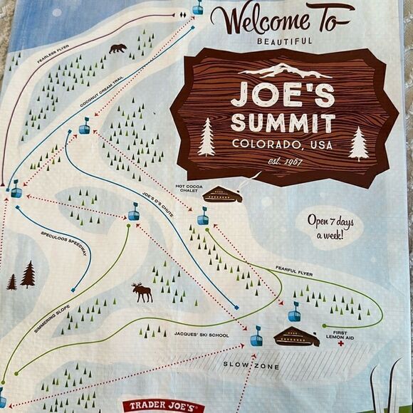 Trader Joe’s Plastic Reusable Shopping Tote Bag 6 Gallon Colorado Skiing Camp - Picture 11 of 12